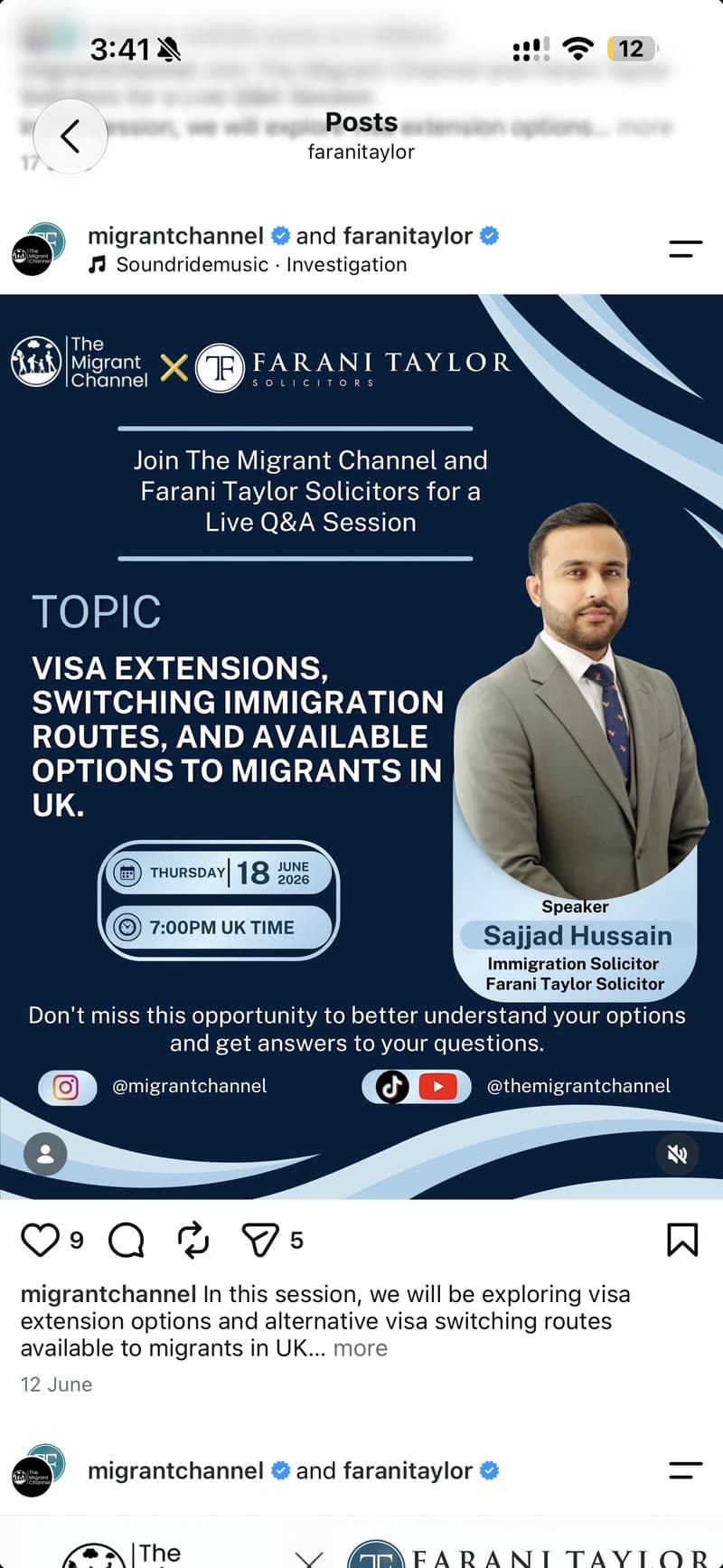 The Migrant Channel live immigration question and answer announcement